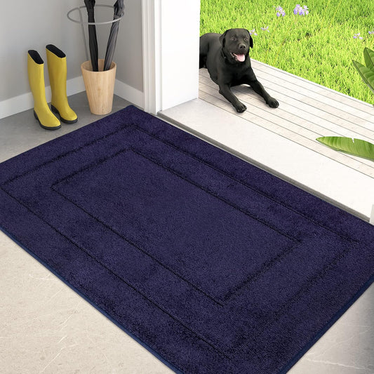 PURRUGS Dirt Trapping Door Mat 34" x 59", Non-Slip/Skid Machine Washable Entryway Area Rug, Dog Doormat, Super Absorbent Welcome Mat for Muddy Wet Shoes and Paws, Navy Blue