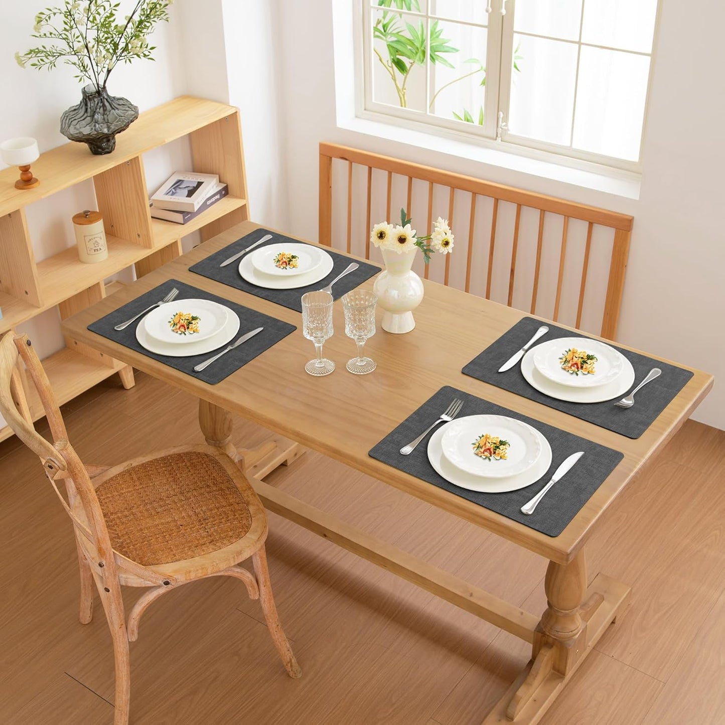 FROMHEART Faux Leather Placemats Set of 6–Waterproof,Heat/Oil Stain-Resistant PU Table Mat–Reversible,Non-Slip,Easy to Clean Place Mats for Kitchen,Dining,Indoor/Outdoor,(Dark Grey,11.8" x 17")