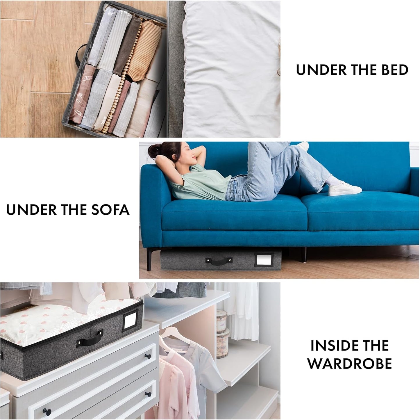 HOMELUX THEORY 2pc Under Bed Storage Containers, Bedroom Under the Bed Drawer Storage Organizer with Bins and Lids, Medium Underbed Clothes Storage Box Ideal for Blanket, Fabric, & Shoes (Dark Gray)