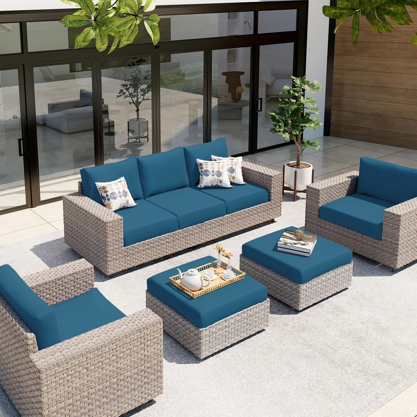 hyha Waterproof Couch Cushion Covers, Stretch Sofa Couch Seat Slipcover for Dog Washable, Non-Slip Waterproof Outdoor Cushion Covers for Patio Furniture Replacement (2 Pieces, Deep Teal)