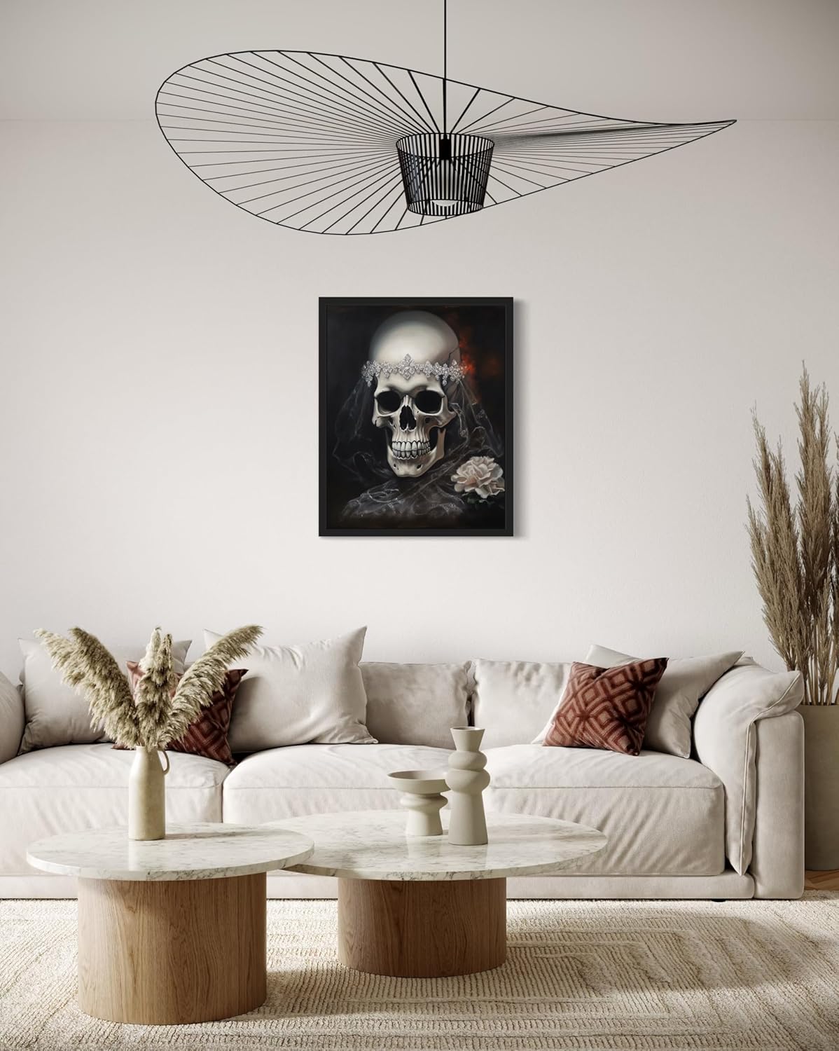 Skull Bride Poster Art Print, Halloween Scary Vintage Wall Art Academia Spooky Painting Decoration for Horror Prints, Gothic Posters Bedroom Decor 89 (Skull Bride, 8 x 10 inches, Black Frame)