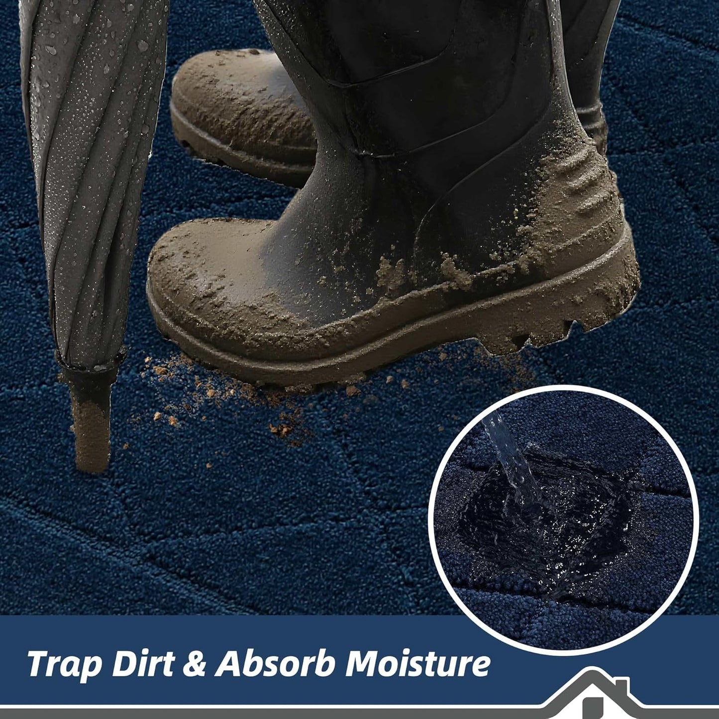 BEQHAUSE Dirt Trapper Door Mat 20" x 32", Doormat Non-Slip Entryway Rugs Washable, Dog Door Mat Stain Resistant and Absorbent Welcome Floor Mat for Front Back Door, Muddy Wet Shoes & Paws, Navy Blue