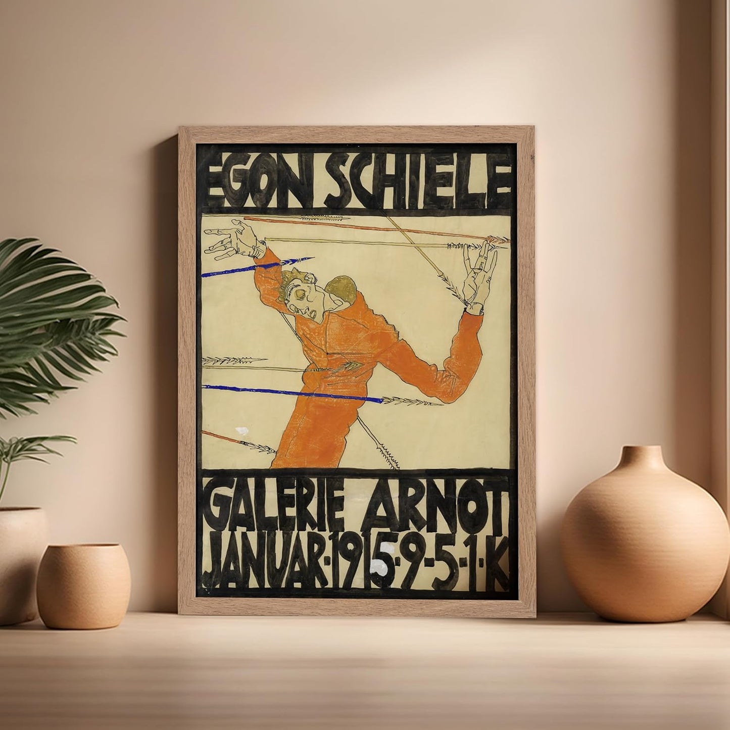 Poster Master Vintage Painting Poster - Retro Expressionism Print - Self Portrait as the Martyred St Sebastian - Gift for Artist, Friend - Wall Decor for Home, Office, 16x20 Beige Framed