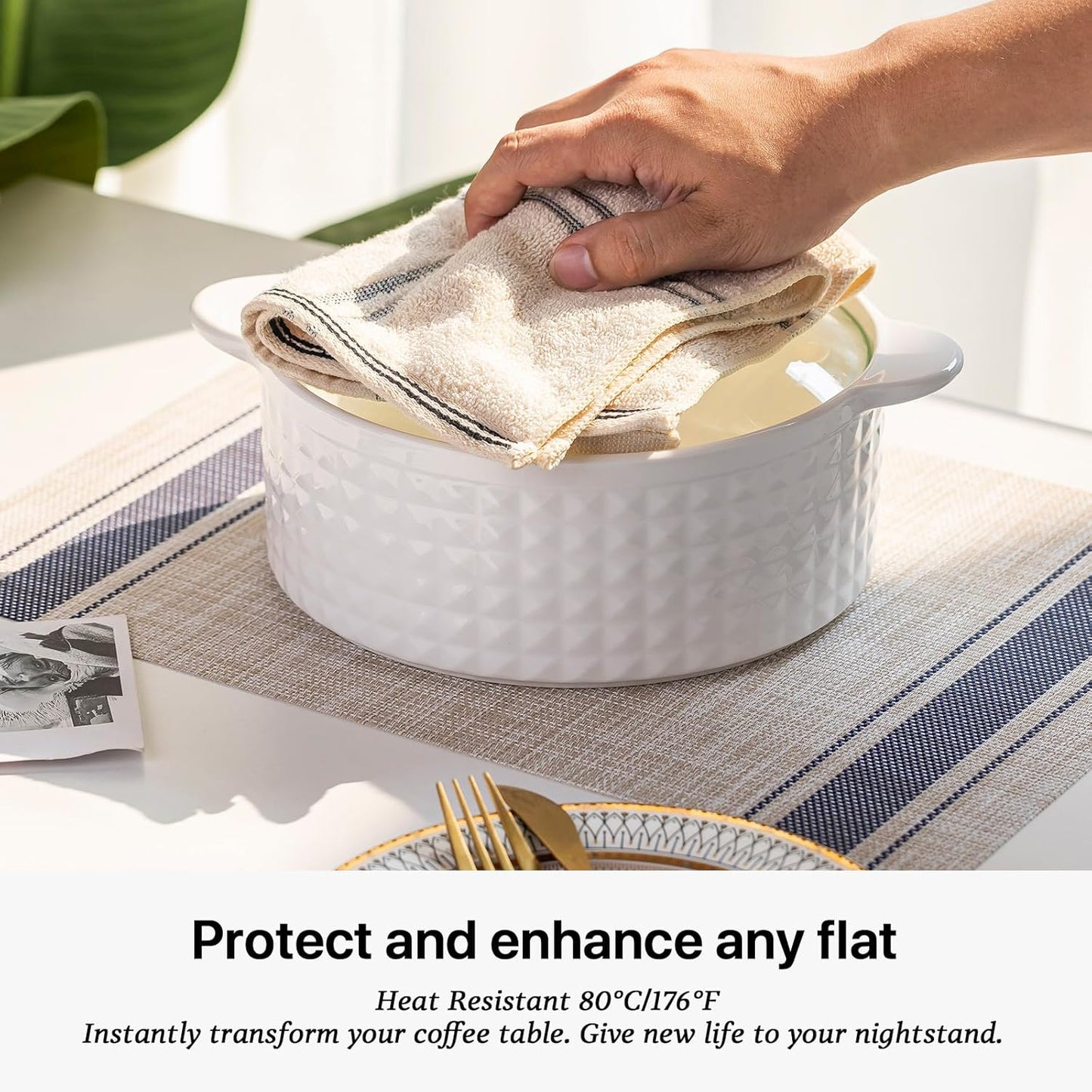 LEXMORE Placemats Set of 8 Vinyl/Plastic Woven Place Mats for Kitchen Table Indoor/Outdoor Washable Placemat Wipeable Dining Table Mats(Blue Skyline)