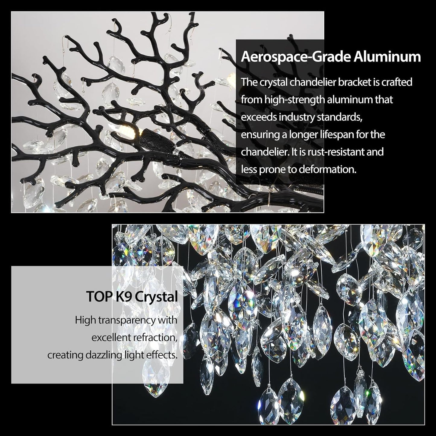 Modern Black Crystal Tree Branch Chandelier,14-Light 40" Black K9 Crystal Chandeliers for Living Room, Round Chandelier for Dining Room,High Ceiling,Kitchen Island,Foyer,Staircase
