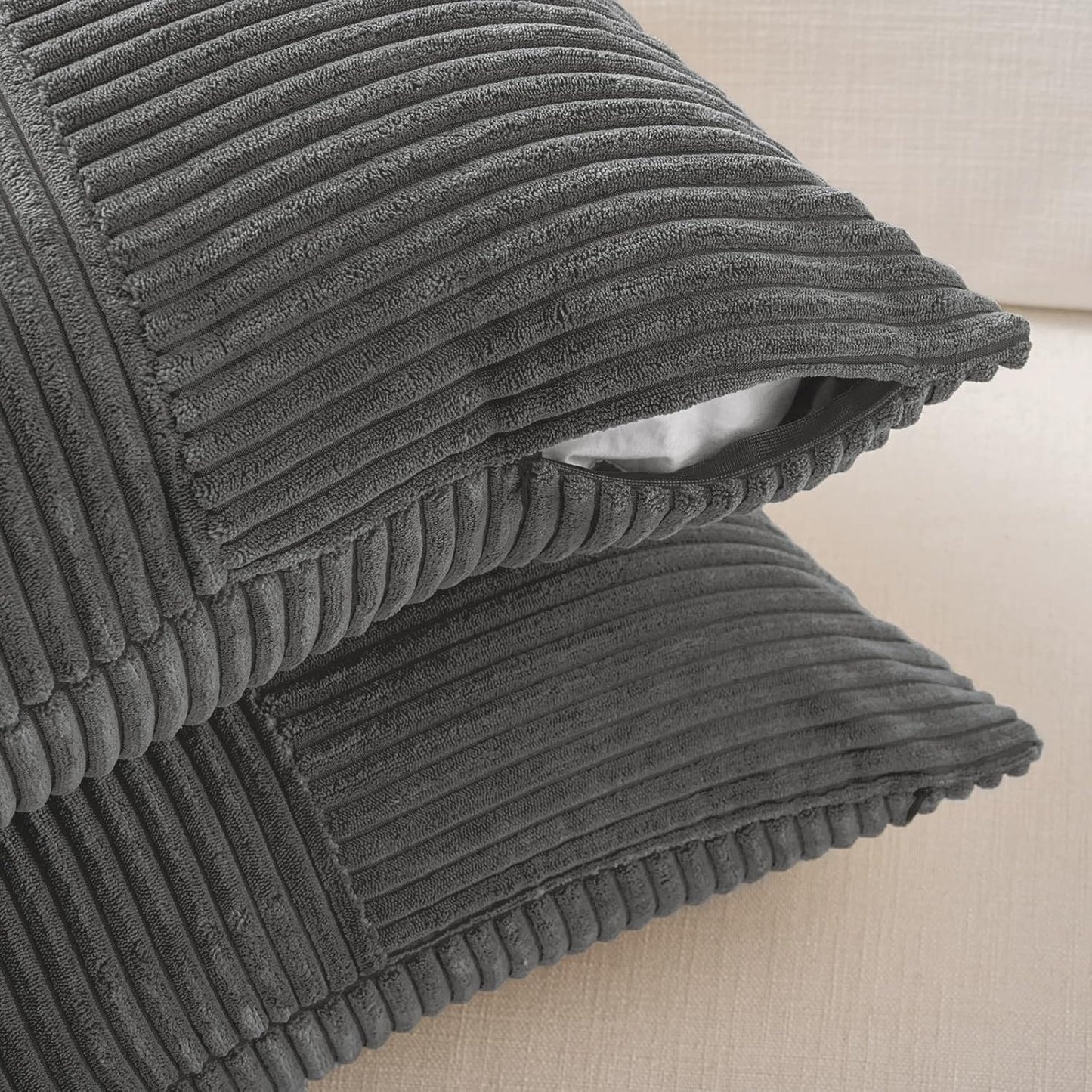 Fancy Homi 2 Packs Dark Gray Euro Decorative Throw Pillow Covers 26x26 Inch for Couch Bed Sofa, Rustic Farmhouse Boho Home Decor, Soft Corss Corduroy Patchwork Textured Square Cushion Case 66x66 cm