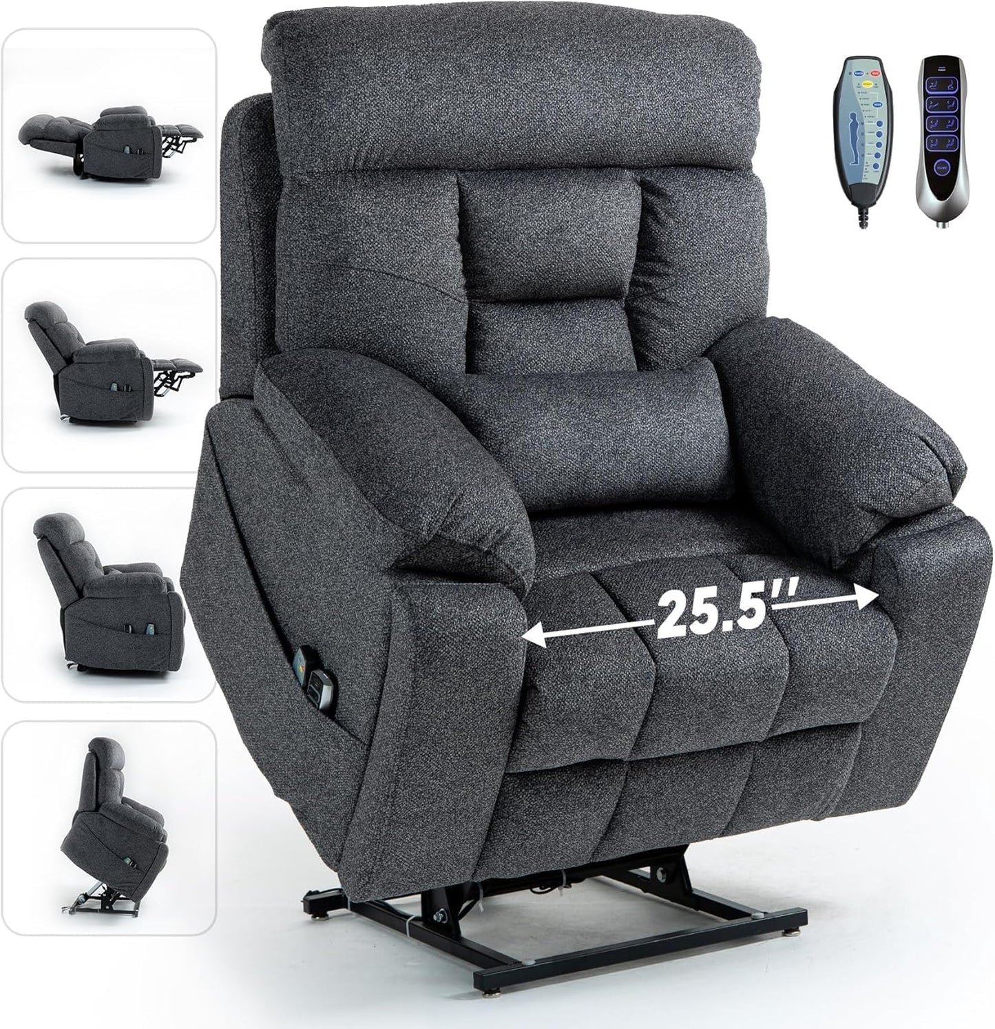 Power Lift Chair Recliners for Elderly with Heated and Massage, 4 Motor Headrest, Lumbar Independent Adjustment Power Lift Recliner with Hidden Cup Holder、Side Pocket、Back Pillow