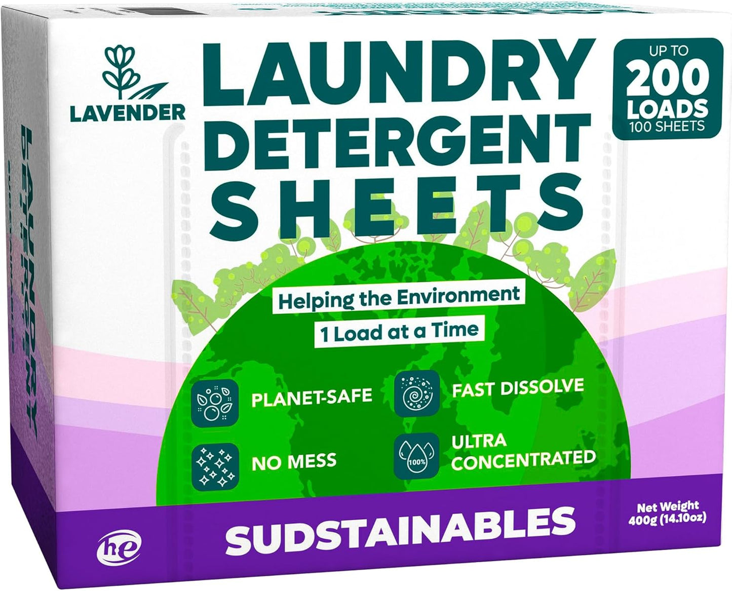Sudstainables Laundry Detergent Sheets (200 Loads) – Eco-Friendly, Plastic-Free, Zero Waste, Laundry Washing Machines Soap Sheets; Dissolvable, Space-Saving Strips for Travel (Lavender)
