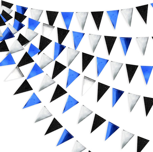 30Ft Navy Blue Black and Silver Party Decorations Royal Blue Triangle Flag Pennant Banner Bunting for Graduation Birthday Wedding Bridal Shower Nautical Ahoy Achor Theme Party Decorations Supplies