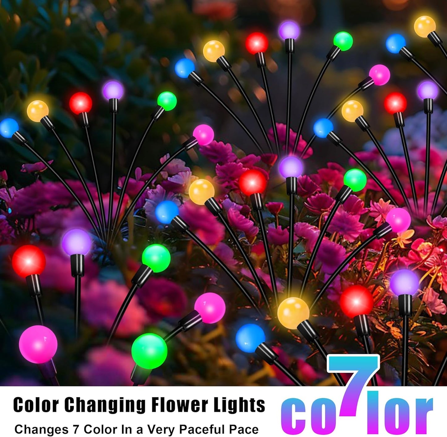 Solar Garden Lights Outdoor Decor, 24 LEDs Solar Firefly Light, Multicolor Changing RGB Swaying Lights Outdoor Waterproof, 4 Pack 6 Heads Christmas Garden Decorative for Yard Patio Pathway Lawn Decor
