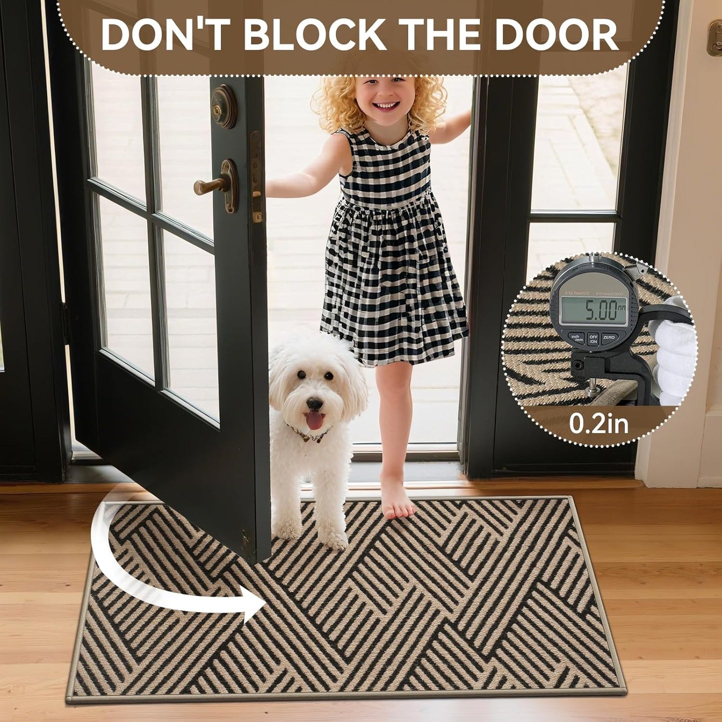 Front Door Mat Outside Entrance, Non Slip Rubber Backing, Trap Dirt and Moisture, Easy Clean Low Profile Welcome Floor Mats for Patio Porch Indoor Outdoor Entry Mat, 17x30 Inch, Brown