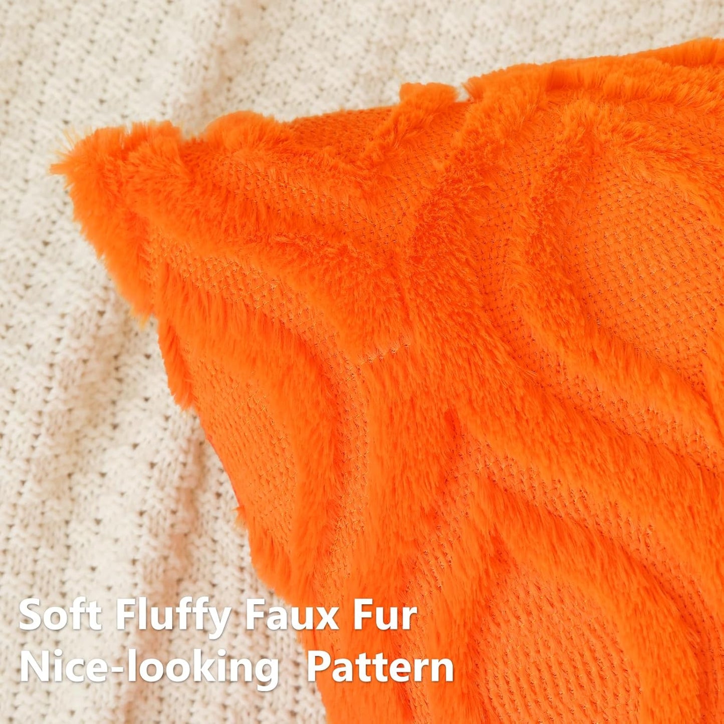 decorUhome Fall Throw Pillow Covers 16x16 Inch Set of 2, Soft Plush Decorative Faux Fur Orange Solid Couch Pillow Covers, Accent Farmhouse Neutral Square Euro Pillow Cases for Sofa Bed Living Room