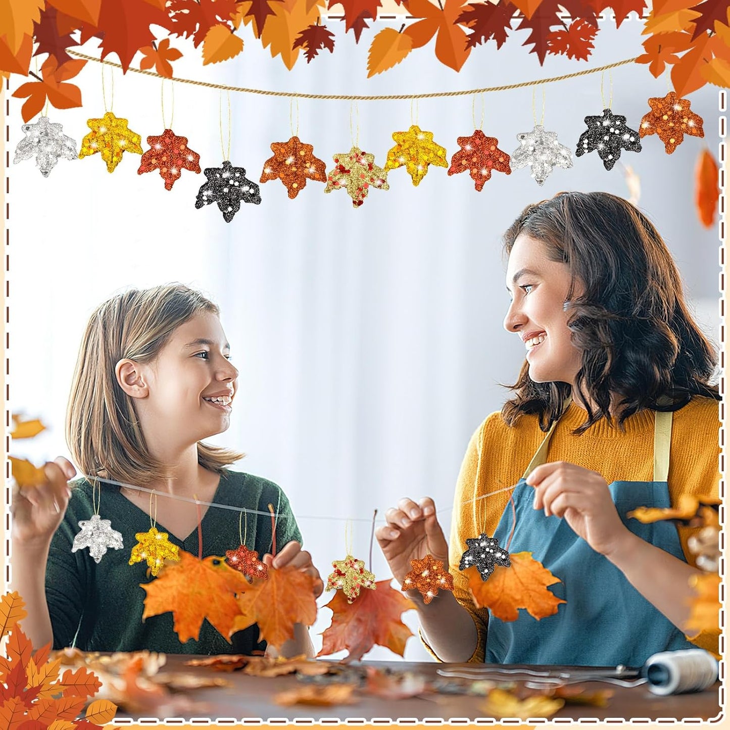 JULMELON 24 Pcs Thanksgiving Glitter Maple Leaves Colorful Foam Maple Ornaments Mini Hanging Fall Autumn Leaves for Thanksgiving Day Tree Decoration Party Favors Craft Supplies