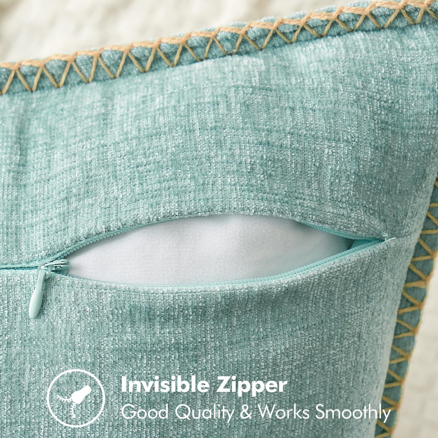 MIULEE Pack of 2 Couch Throw Pillow Covers 16x16 Inch Aqua Green Farmhouse Decorative Pillow Covers with Stitched Edge Soft Chenille Solid Dyed Spring Pillow Covers for Sofa Bed Living Room