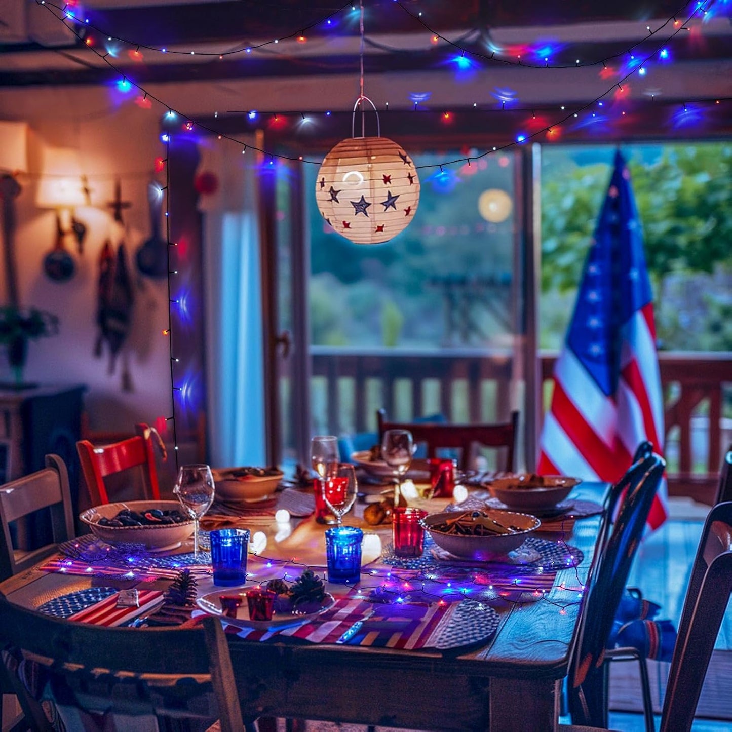 JMEXSUSS 200 LED 66ft Red White and Blue Lights Outdoor, Expandable Waterproof 4th of July Lights, 8 Modes Patriotic String Lights Plug in for 4th of July Tree Independence Day Indoor Decorations