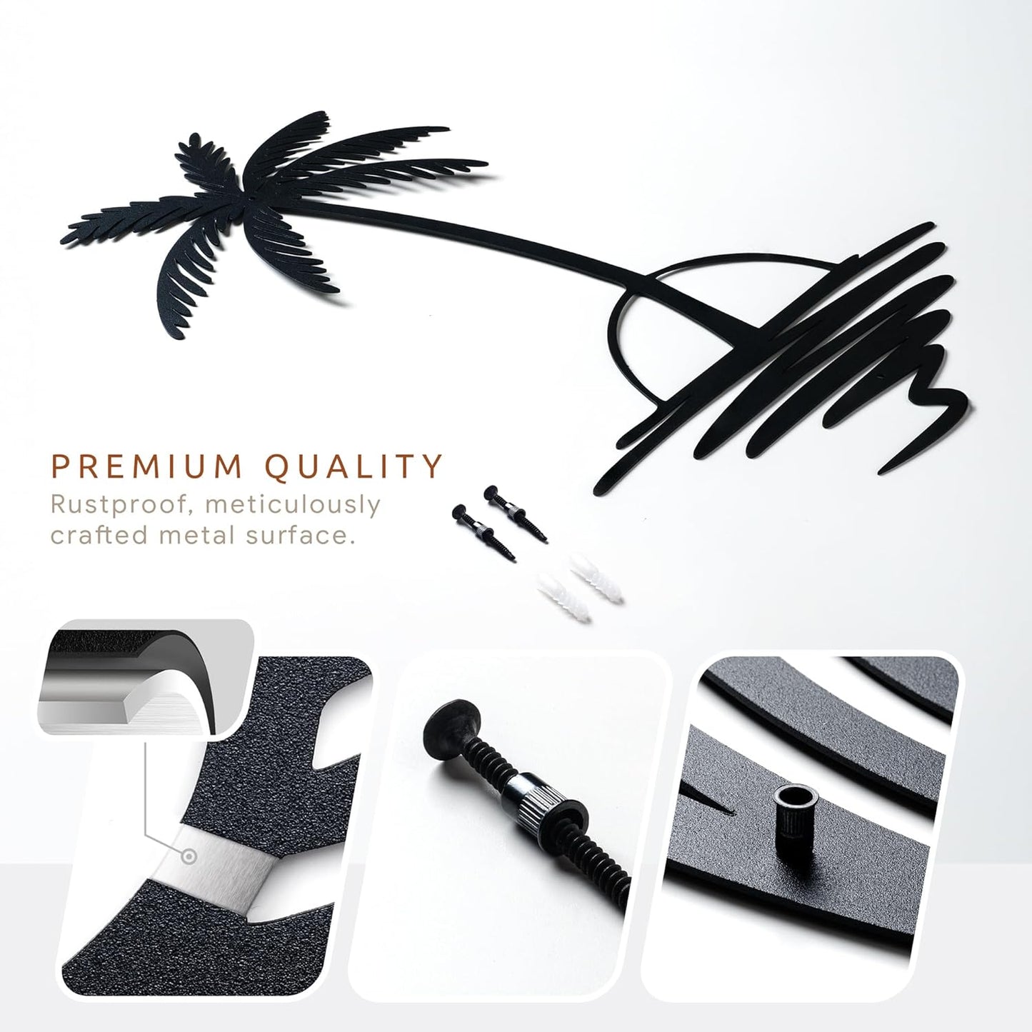 Metal Palm Tree with Sunset Wall Art, Large Outdoor Wall Decor, Tropical Beach Decor for Living Room, Bedroom, Garden Home Wall Sign, Perfect Metal Wall Art for Beach House(Black, 18 x 14 inches)