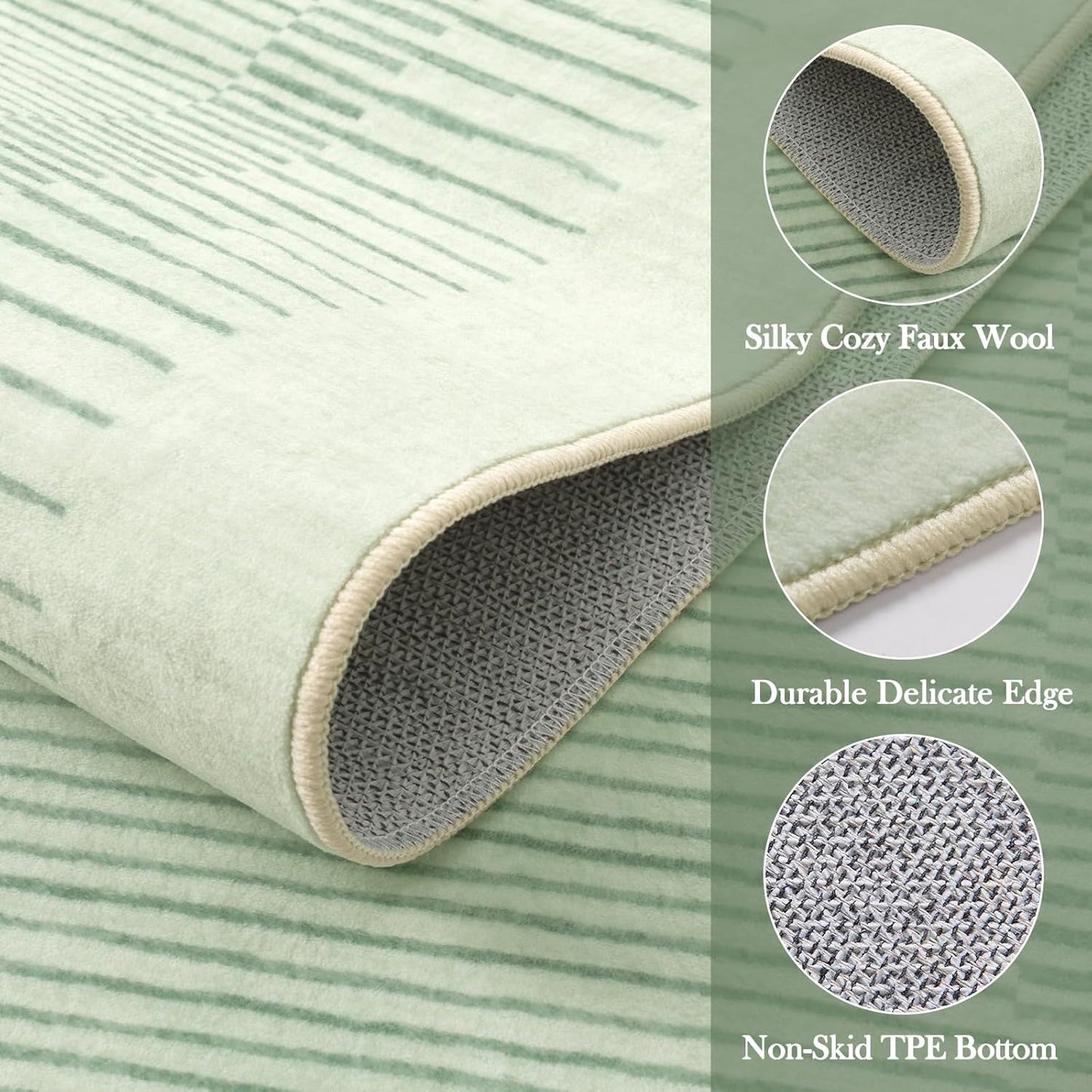 Wonnitar Striped Sage Green 9x12 Rugs for Living Room, Non-Slip Soft Sage Green Bedroom Rug, Low Pile Minimalist Floor Carpet for Nursery Playroom Department (Green,9' x 12')