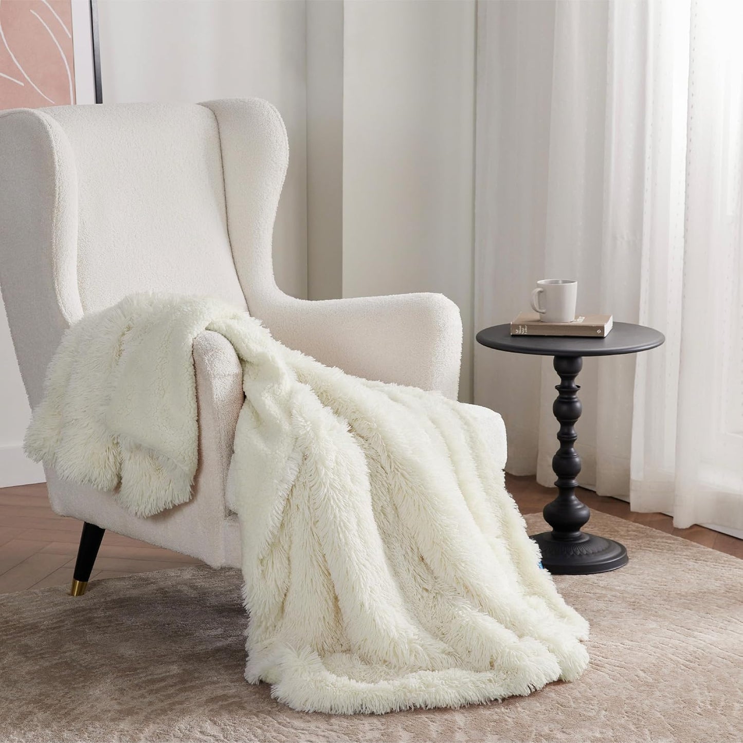Bedsure GentleSoft Fuzzy Sherpa Faux Fur Twin Blanket Cream Cozy Gifts for Women, Soft Fleece Plush Warm Minky Thick Blanket Twin Size for Bed, Couch, Room Dorm Essentials Cream Decor Gifts, 60x80