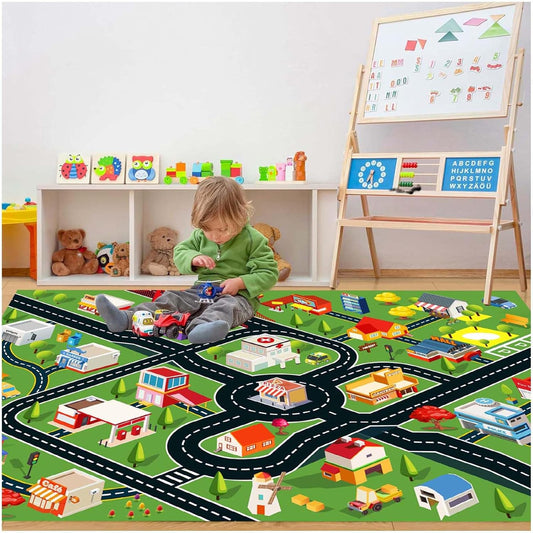 Kids Rug Car Rugs for Kids Toy Cars Play Mat with Rubber Backing City Life Road Rug for Cars Fun City Map for Carpet for Bedroom Boys (RED-Rug, 5.2x7.9ft)