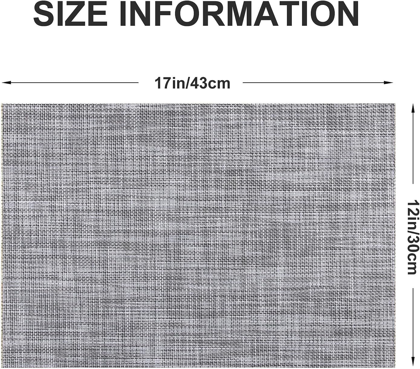 Vinyl Placemats Set of 6, PVC Woven Washable Non-Slip Table Mats, Heat Resistant Wrinkle Free Place Mats for Dining Table, Easy to Clean (6, Light Grey)