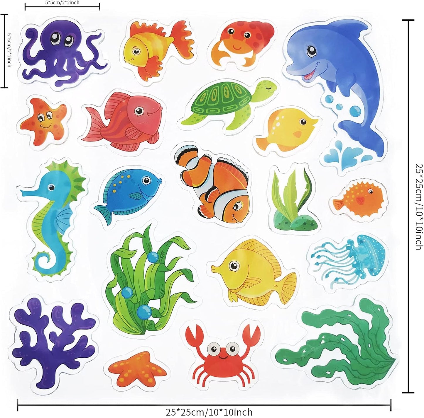Tevxj Sea Animals 40pcs Thick Gel Clings, Multicolor Vinyl Decals for Kids, Reusable Window Stickers, Ocean Themed Party Supplies for Home, Car, Classroom, Nursery Decorations
