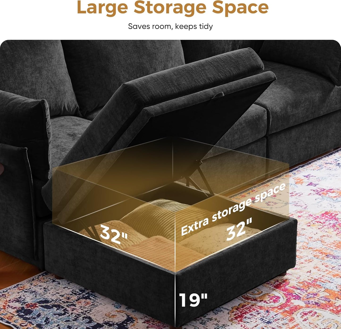 198.6" Oversized Modular Sectional Sofa, U Shaped Convertible Couch with Movable Ottoman, Large 10 Seats Corner Couches for Living Room Deep Seat Black Chenille