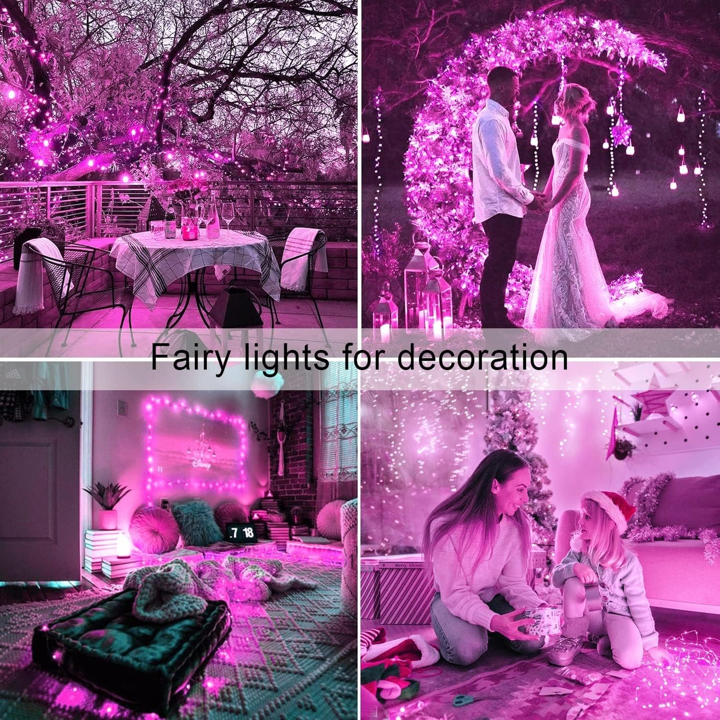 JMEXSUSS 2 Pack Solar Fairy Lights, 33ft 100 LED Pink Outdoor Waterproof, 8 Modes String Lights for Outside Garden Patio Party Decorations