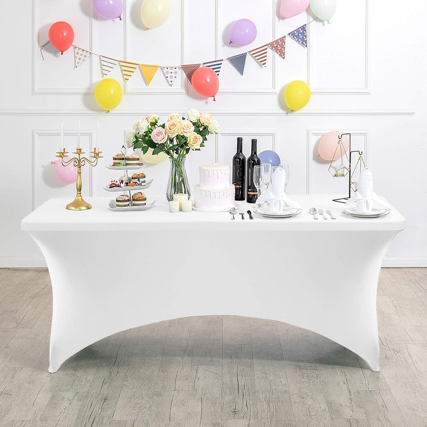 Spandex Table Cover for 8FT or 4ft or 6ft Table Universal Fitted Stretch Tablecloth for Party, Banquet, Wedding and Events-White