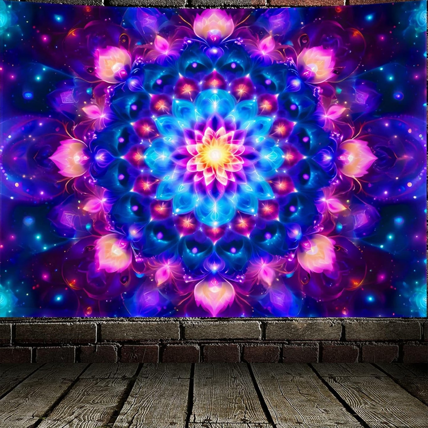 PSYHILAR Blacklight Mandala Tapestry for Bedroom, Psychedelic Black Light Posters for Adults and Teens, Colorful UV Reactive Aesthetic Bohemian Art Wall Hanging Decor (40 x 30 Inches)