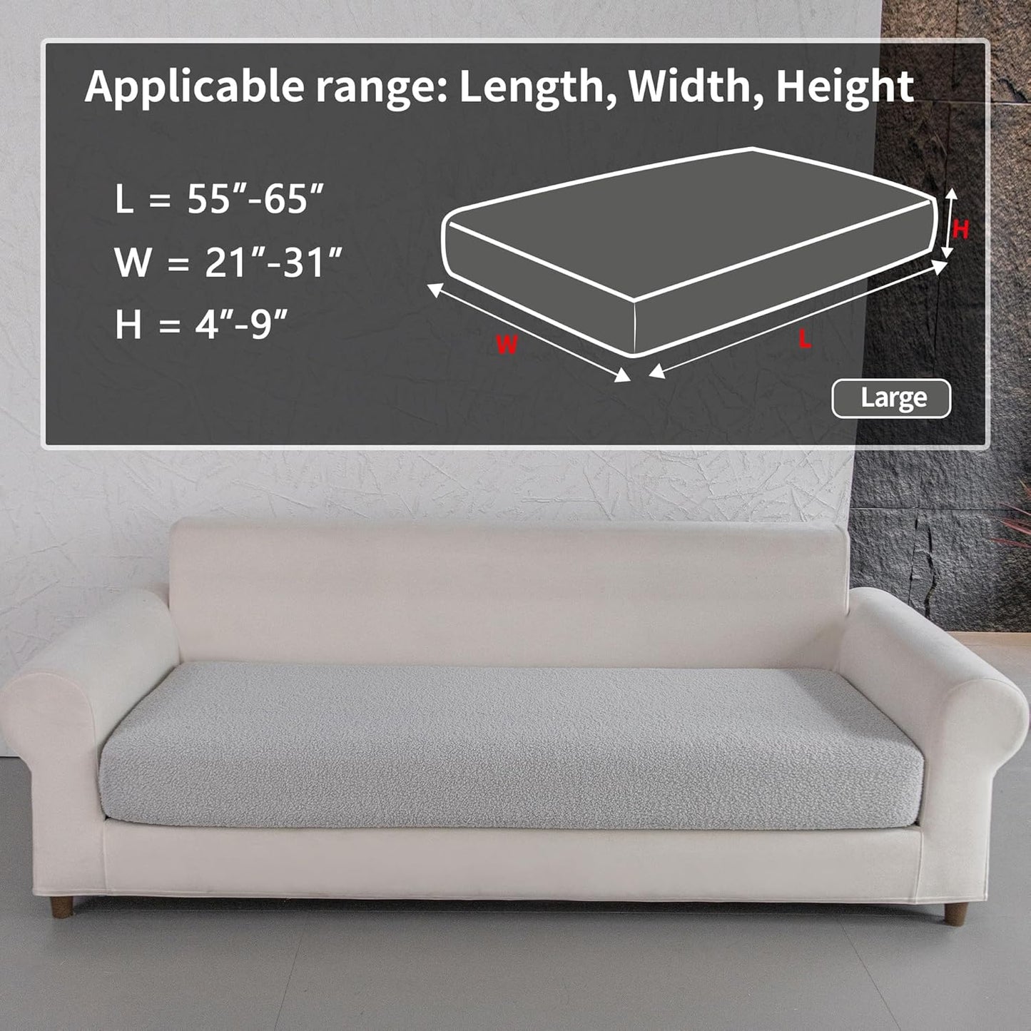 Couch Cushion Covers for Sectional Sofa, Stretch Soft Sofa Slipcovers Washable Wear-Resistant Universal Furniture Protector for Living Room(1 Piece Large Cover, Light Gray)