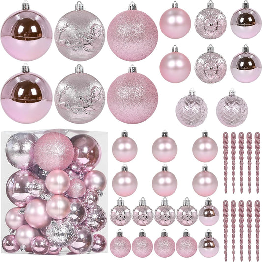 Christmas Ball Ornaments for Christmas Decorations - 41 Pieces Xmas Tree Pink Shatterproof Ball Ornaments with Hanging Loop for Holiday and Party Decoration