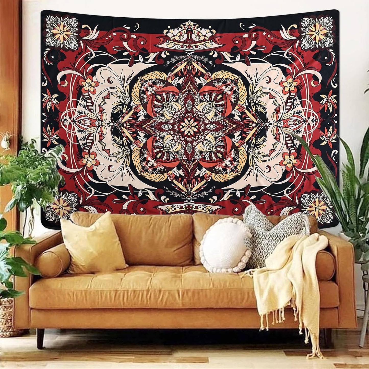 Mandala Tapestry - Moth Wall Hanging, UV Resistant, Machine Washable, Lightweight, Psychedelic Bedroom Aesthetic Decor for Bedroom, Living Room, Yoga Room - 47.64x35.43 Inch