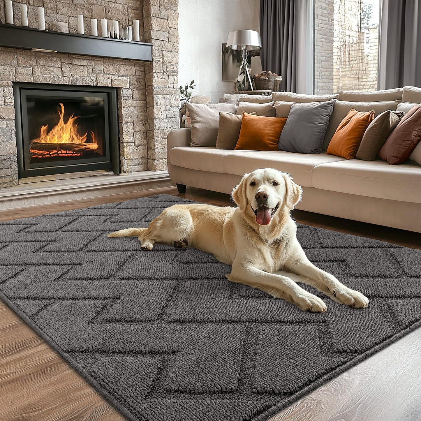 hicorfe Indoor Doormat,Front Back Door Mat Rubber Backing Non Slip Door Mats 47"x71" Absorbent Resist Dirt Entrance Doormat Inside Floor Mats for Entryway Washable Low-Profile (Grey)