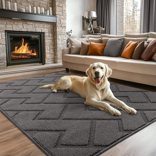 hicorfe Indoor Doormat,Front Back Door Mat Rubber Backing Non Slip Door Mats 47"x71" Absorbent Resist Dirt Entrance Doormat Inside Floor Mats for Entryway Washable Low-Profile (Grey)