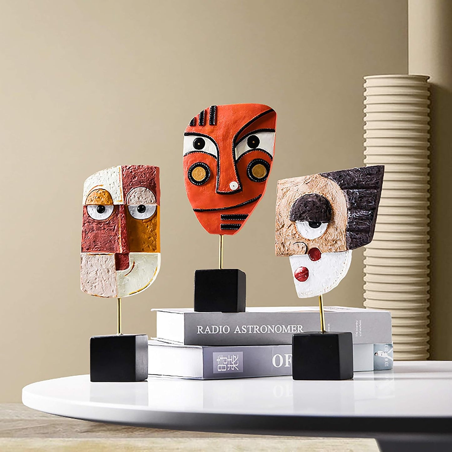 Smile - Handcrafted Statues Resin Abstract Sculpture for Home Decor Modern,African Art Tribal Figurines Decorations Items Accents Influencer Picks for Bookshelf,TV Stand,Living Room,Nightstand