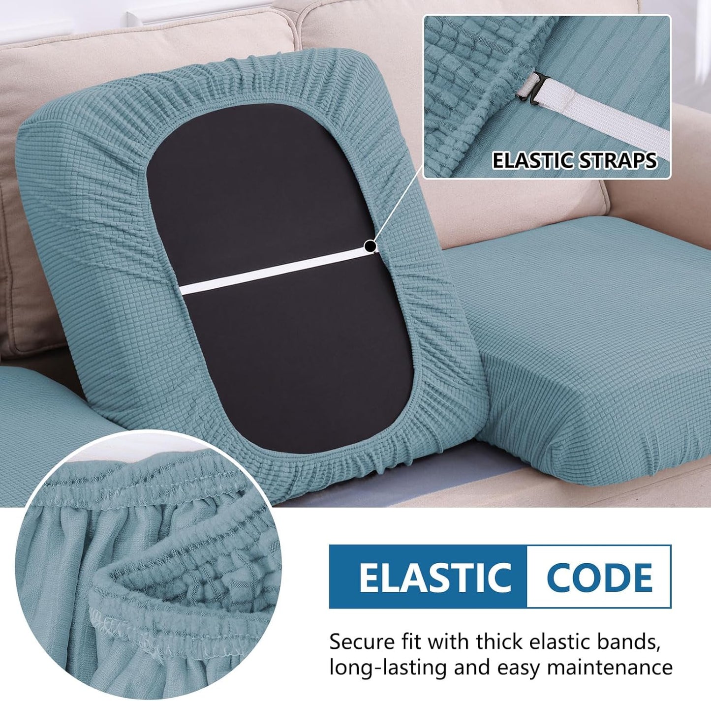 hyha Waterproof Couch Cushion Covers for Pets, Non Slip Sofa Seat Cover for Dogs Washable, Soft Thick Stretch Jacquard Fabric, Sofa Slipcovers with Elastic Bottom (1 Piece for Medium, Lake Blue)