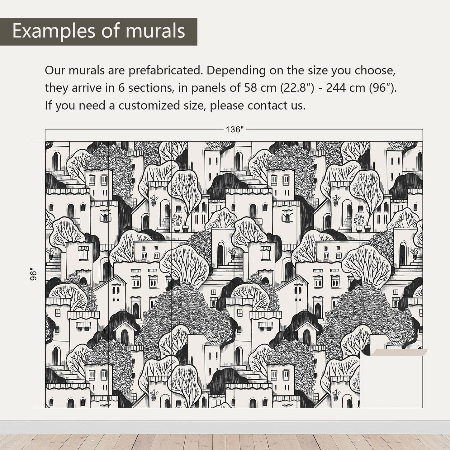 AFZEVEB-Black House with Trees Nursery Wallpaper murals for Bedroom 136"x96" (Not Peel and Stick)