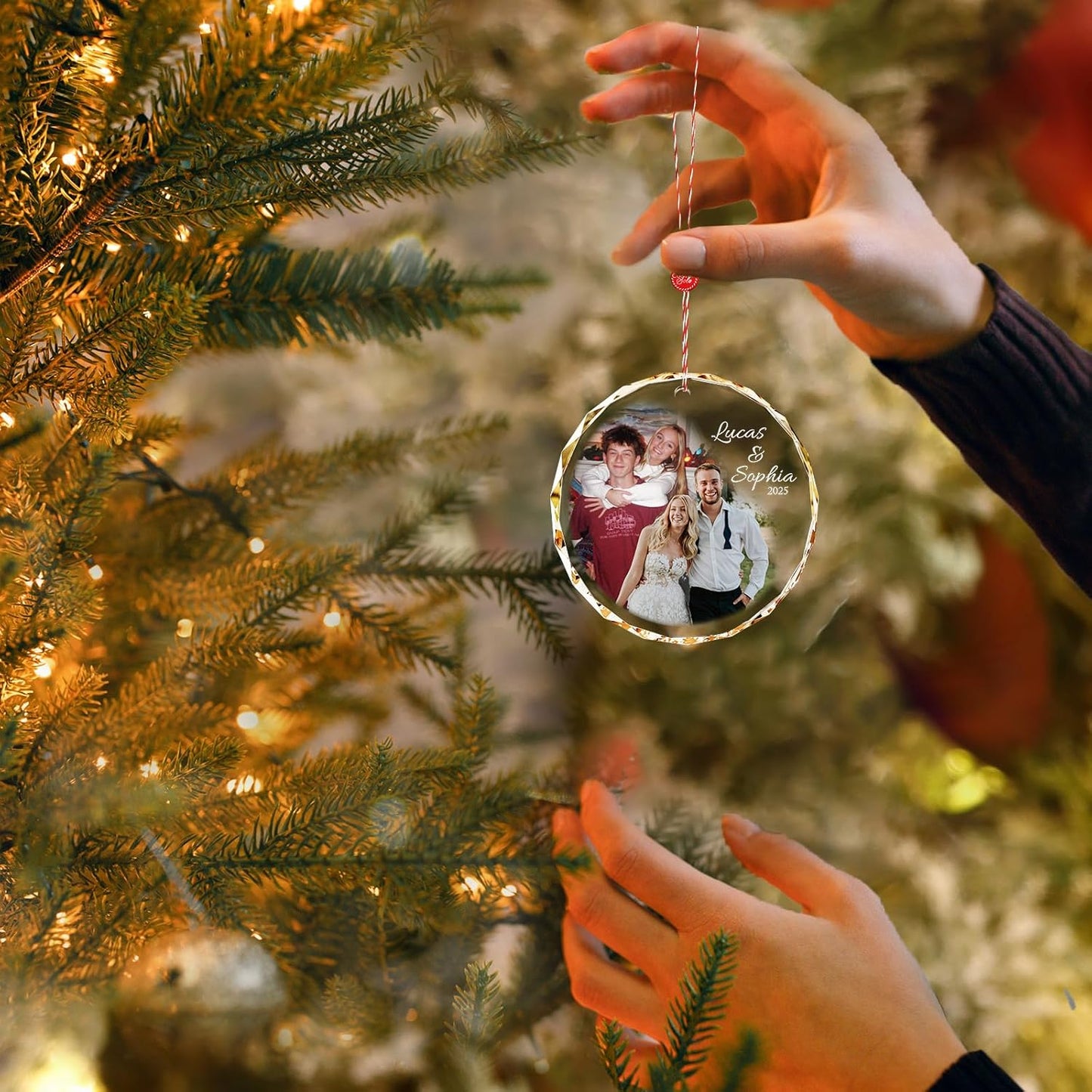 Bemaystar Personalized Christmas Ornament with 2 Photos - Then and Now Photos, Custom Ornaments with Text Date, Photo Ornament, Xmas Gifts for Couples, Married, Parents, Friends Kids Pet Grandparents