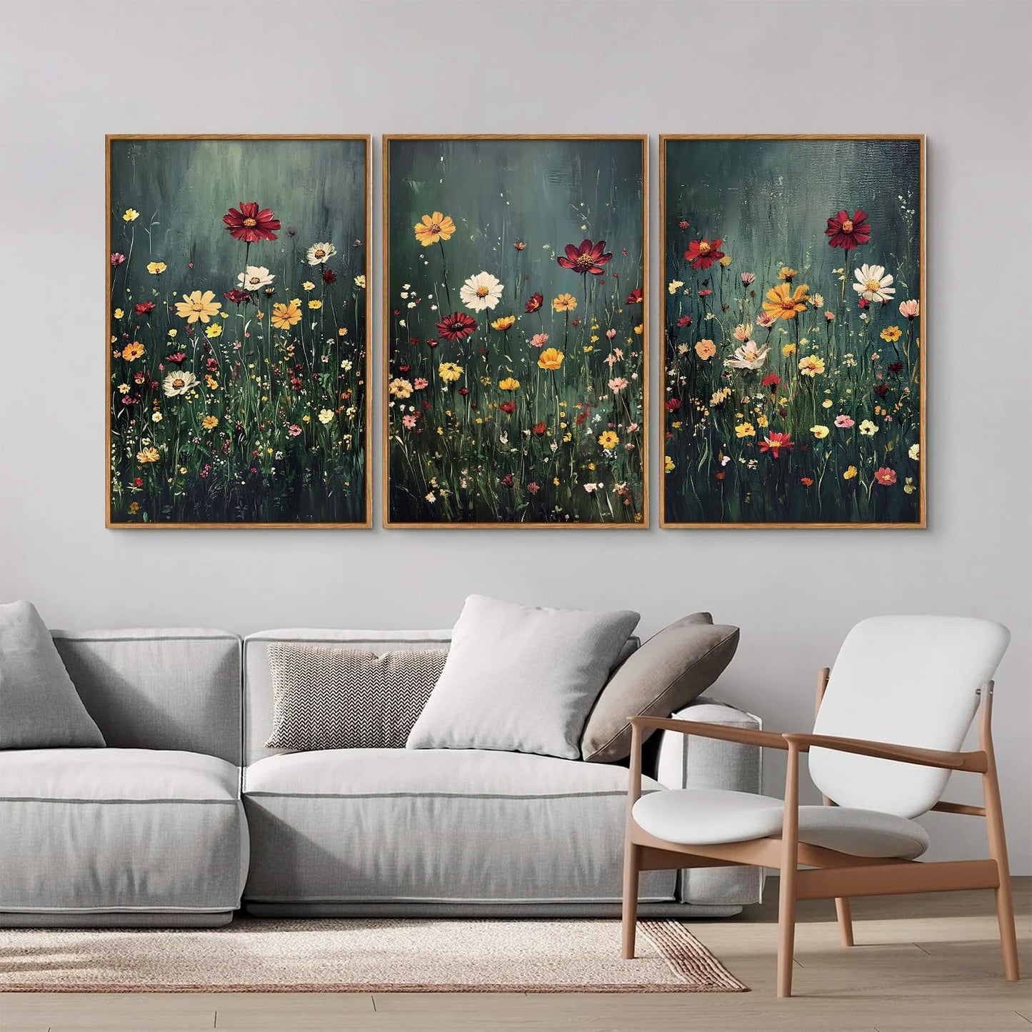 SIGNINART Vintage Floral Framed Canvas Wall Art, Dark Moody Wildflowers Wall Decor, Boho Abstract Flowers Artwork, Colorful Botanical Aestheticrt Art Paintings for Bedroom Living Room Office 16"x24"x3