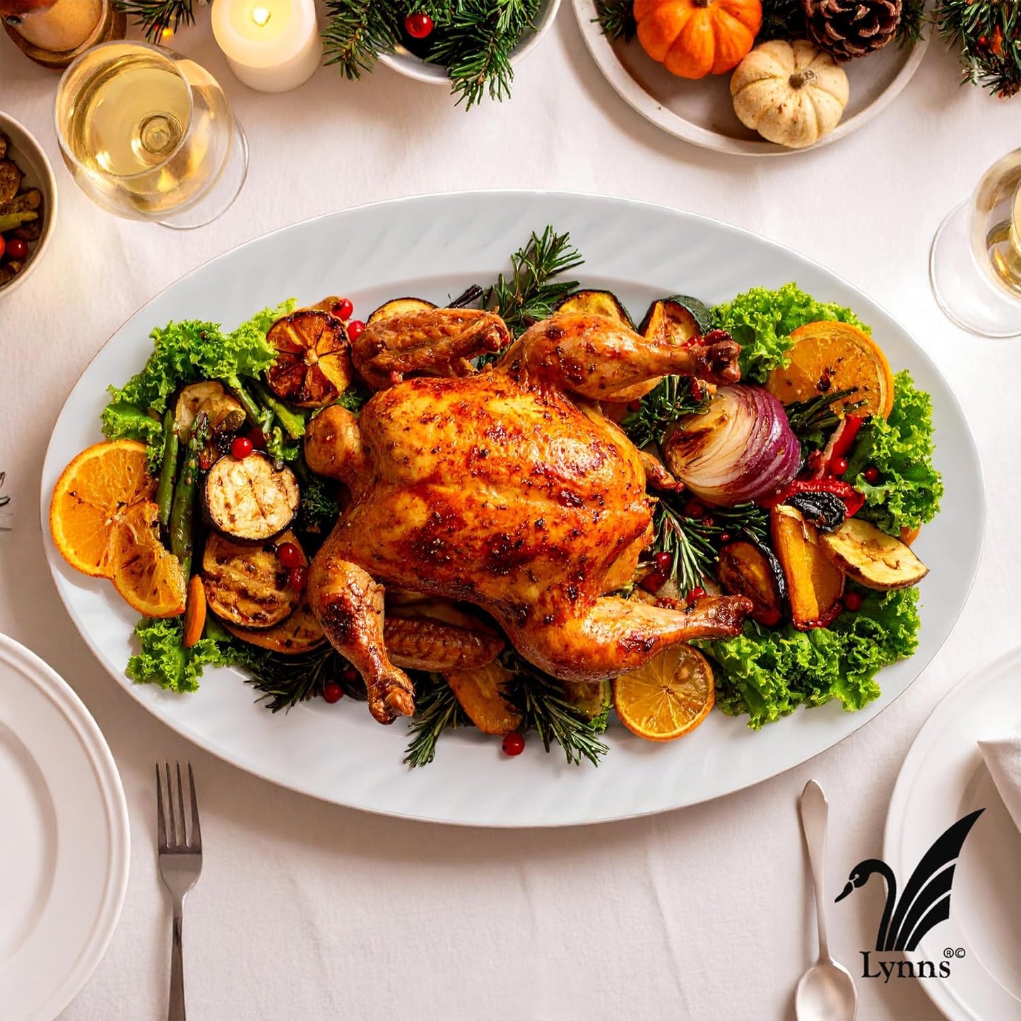 Lynns Paradise Imperial White 14-Inch Oval Platter, Set of 2, White; Heavy Duty; Chip Resistant; Lead and Cadmium Free; Freezer to Oven Safe up to 500°F