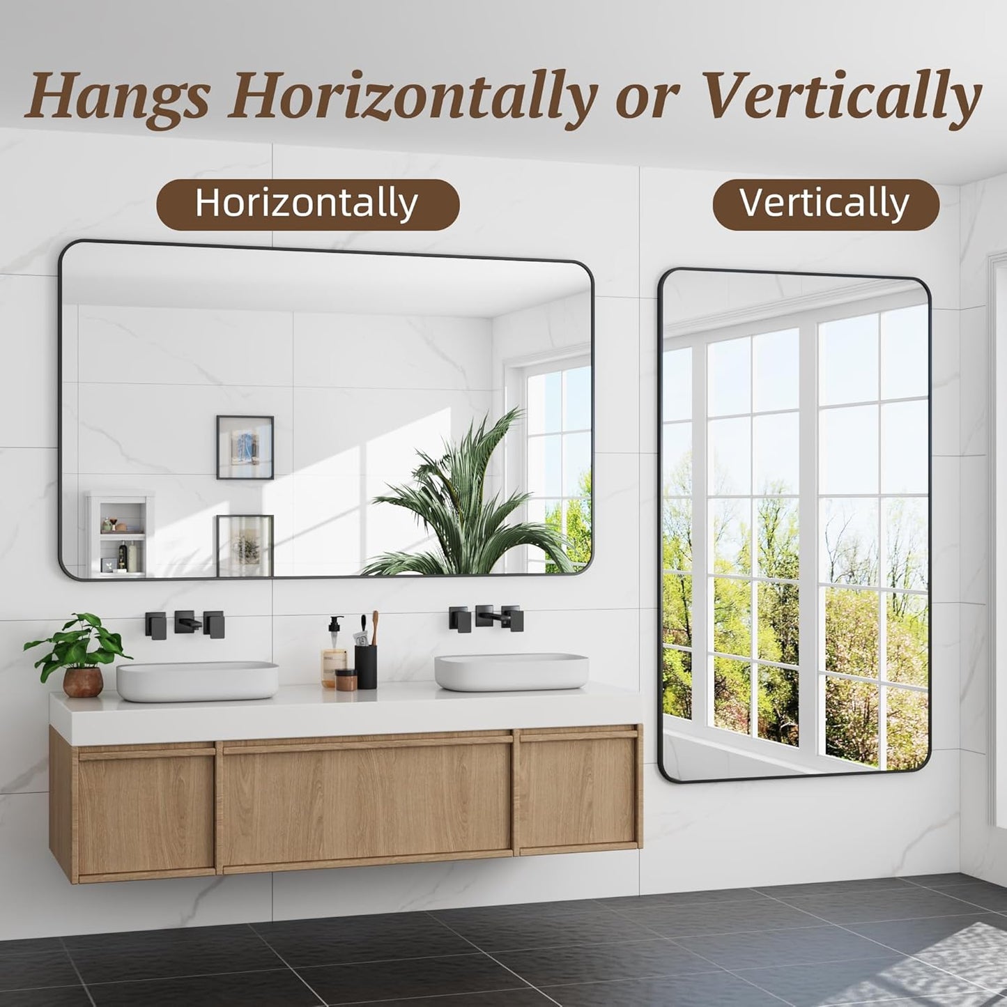 Bathroom Mirror 60" x 36", Large Rectangle Wall Mirror, Black Metal Frame Wall Mounted Mirrors for Bathroom, Vanity, Bedroom, Entryway Decor(Horizontal/Vertical)