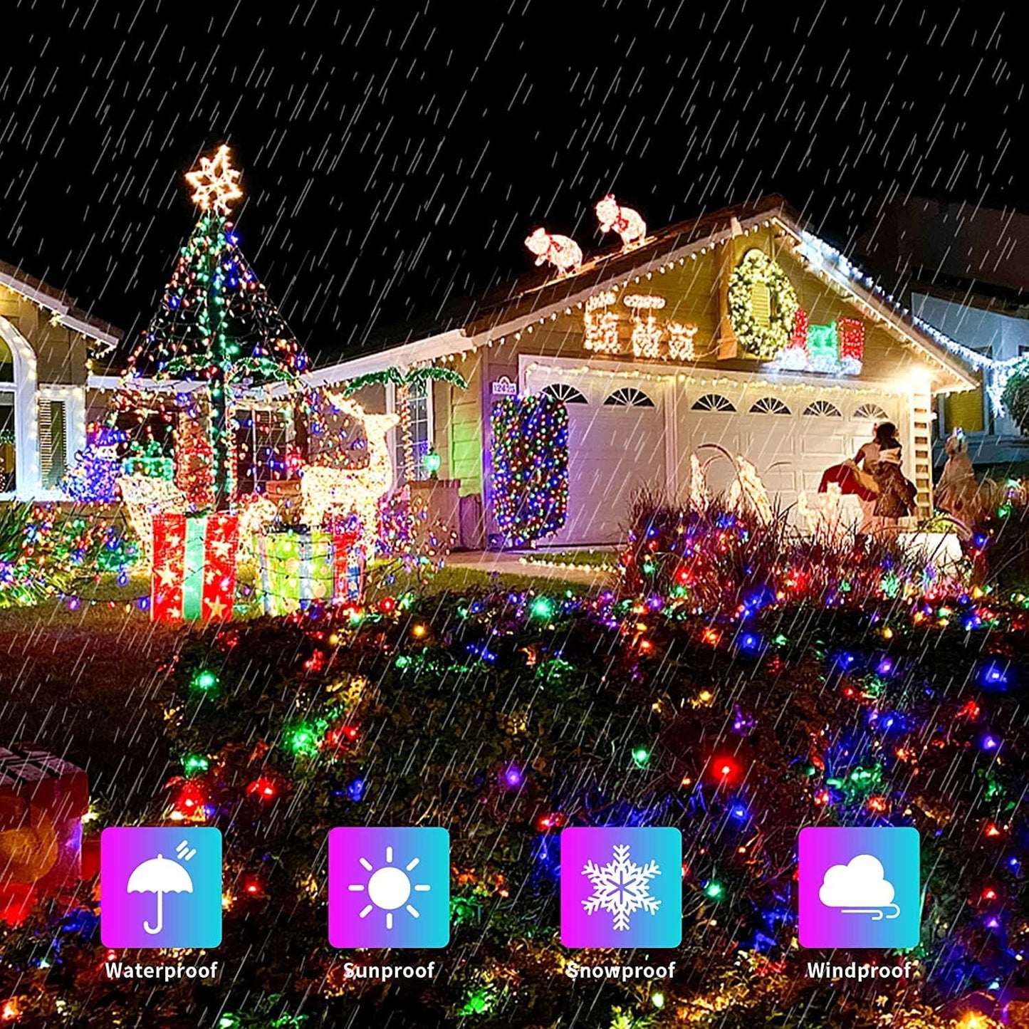 JMEXSUSS 300 LED Christmas Lights Outdoor Waterproof, Multicolor Christmas Tree Lights Plug in, 8 Modes Twinkle Fairy String Lights for Indoor Xmas Wedding Party Garden Decoration