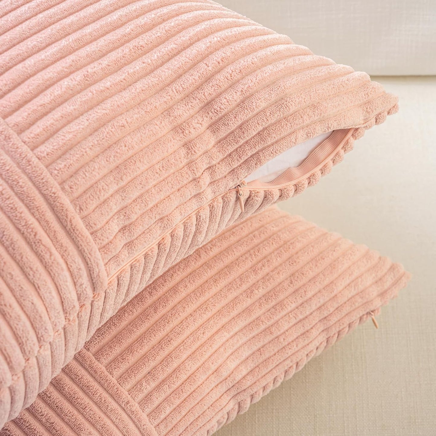 Fancy Homi 2 Packs Peach Big Decorative Throw Pillow Covers 24x24 Inch for Couch Bed Sofa, Rustic Farmhouse Boho Home Decor, Soft Corss Corduroy Patchwork Accent Square Cushion Case 60x60 cm