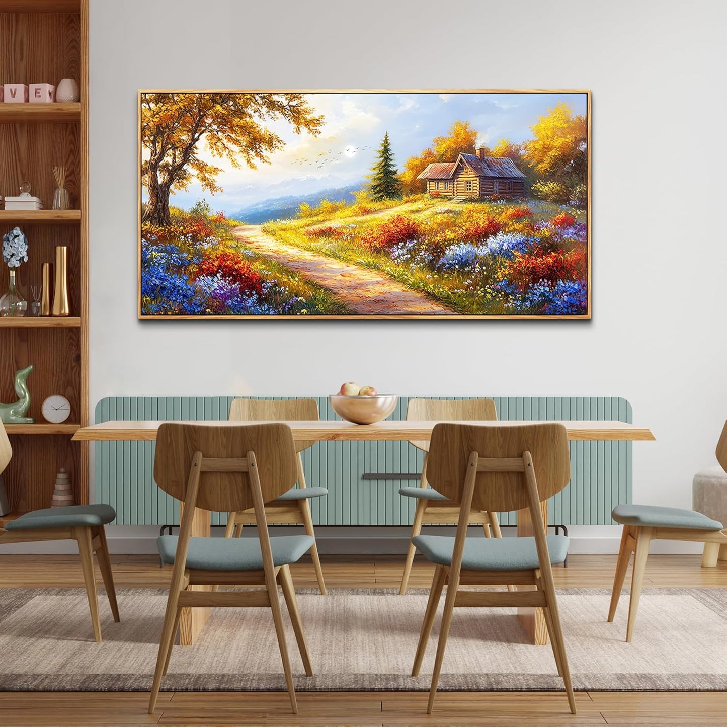 KELIYUAN Large Wall Art For Living Room Framed Canvas Wall Decor For Farmhouse Office Wall Pictures For Bedroom Landscape Painting Prints Dining Room Kitchen Modern Home Decor Wood Framed 24"X48"