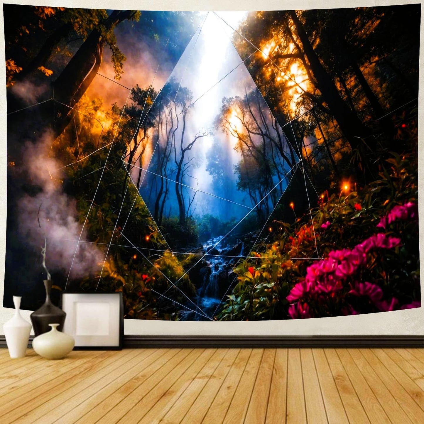 Delur Forest Tapestry Tree of Life Misty Tropical Rainforest Tapestry Wall Hanging Mystical Colorful Spiritual Psychedelic Nature Landscape Headboard for Bedroom Living Room Home Decor (59.1" x 78.7")