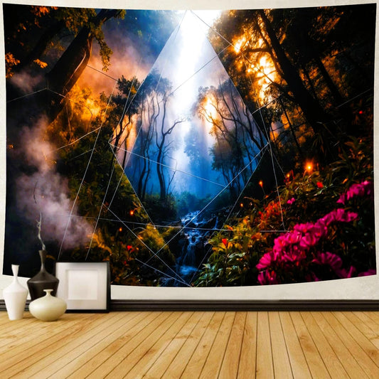 Delur Forest Tapestry Tree of Life Misty Tropical Rainforest Tapestry Wall Hanging Mystical Colorful Spiritual Psychedelic Nature Landscape Headboard for Bedroom Living Room Home Decor (59.1" x 78.7")