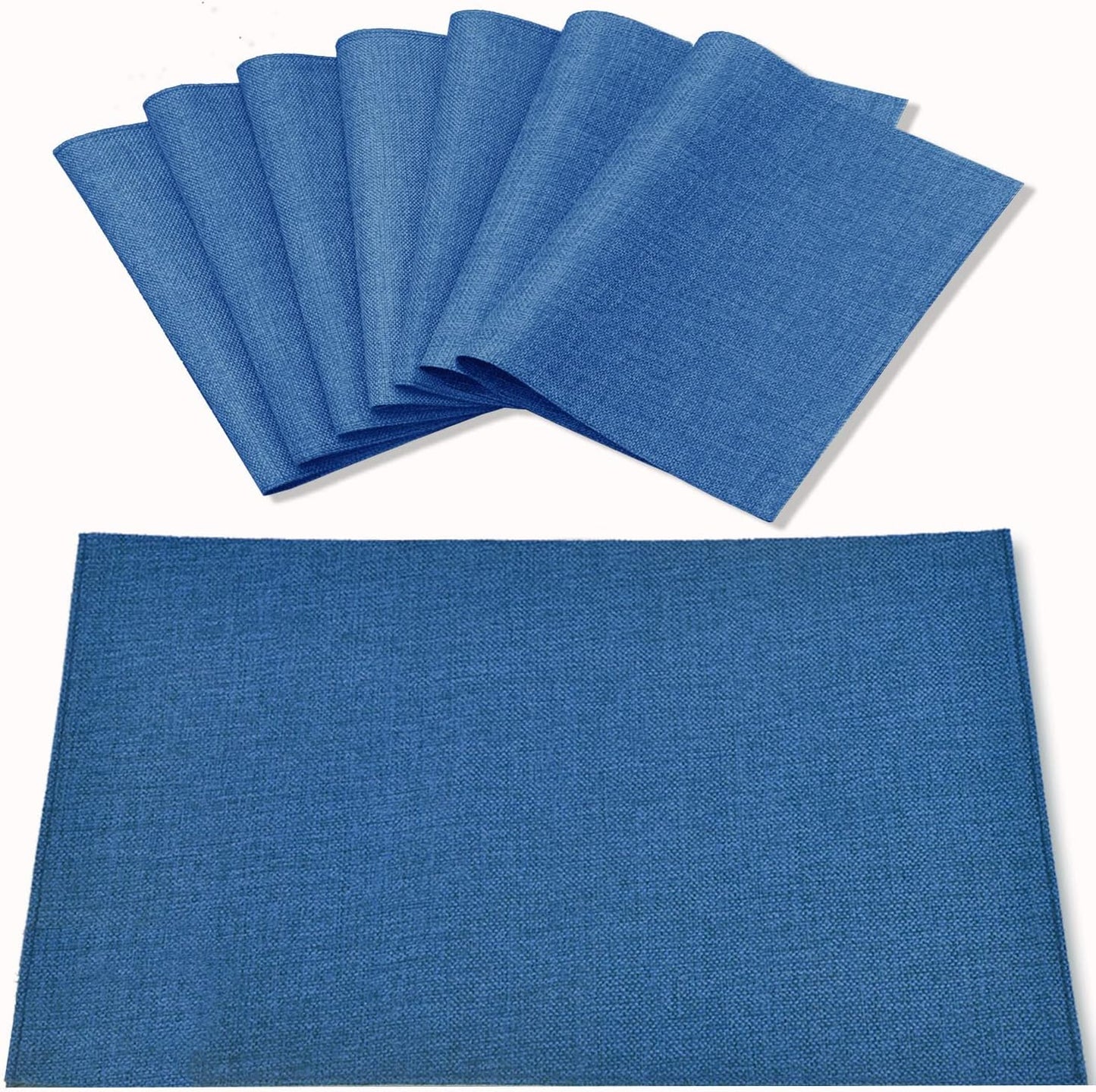 Cloth Placemats Set of 8, Linen Type Fabric Placemats Machine Washable Heat Resistant Placemats Wrinkle Free Thick Polyester Kitchen Place Mats for Dining Table (Navy Blue)