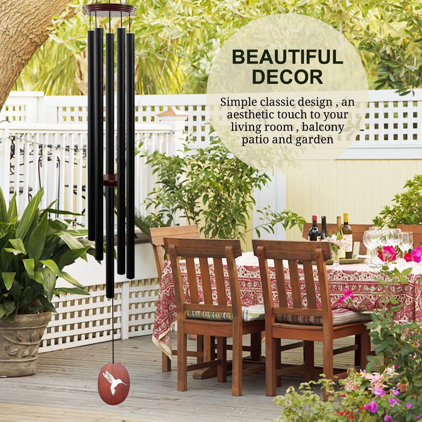 60" Wind Chimes Outdoor, WindChimes Large Wind Chimes for Outside Deep Tone with 5 Tuned Tubes and S Hook, Wind Chime Outdoor Decoration for Patio, Garden, Yard (Hummingbird)