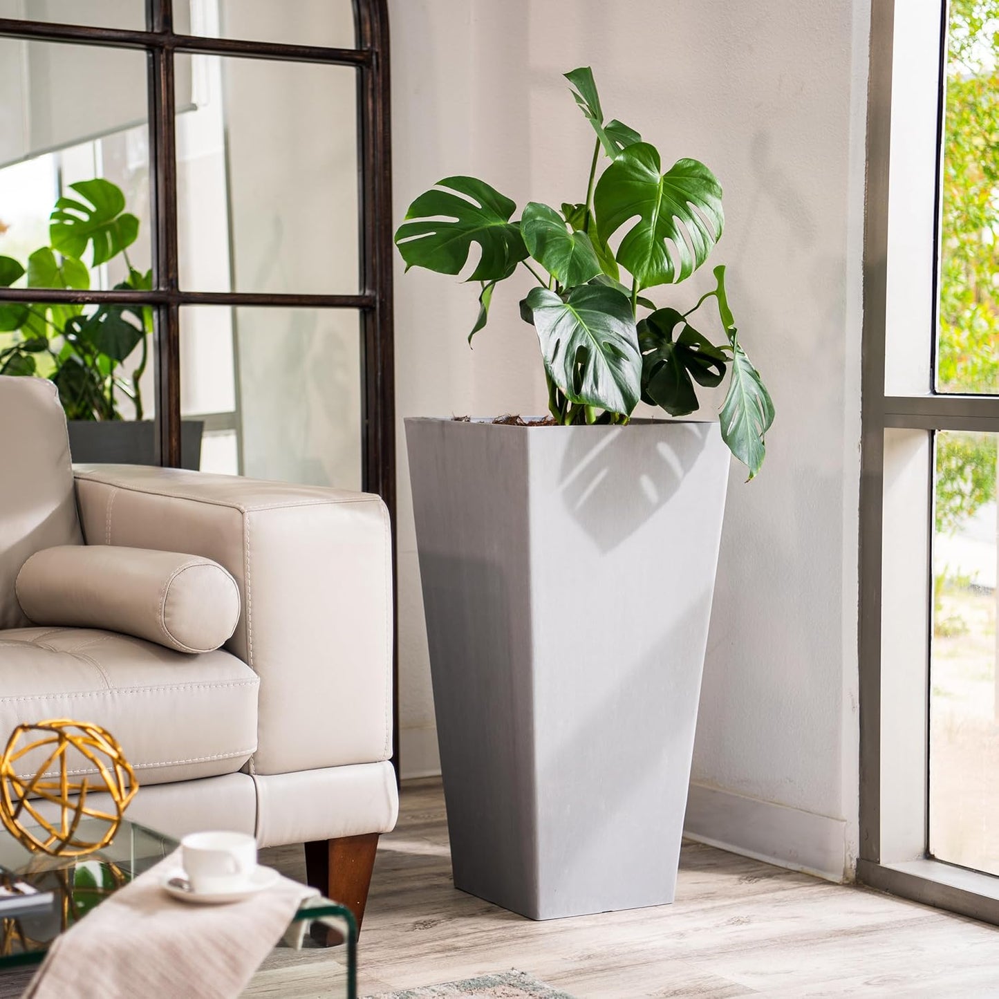 XBrand Modern 30-Inch Tall Square Planter, Tapered, Perfect for Indoor & Outdoor, Patio Decor, Set of 2, Gray