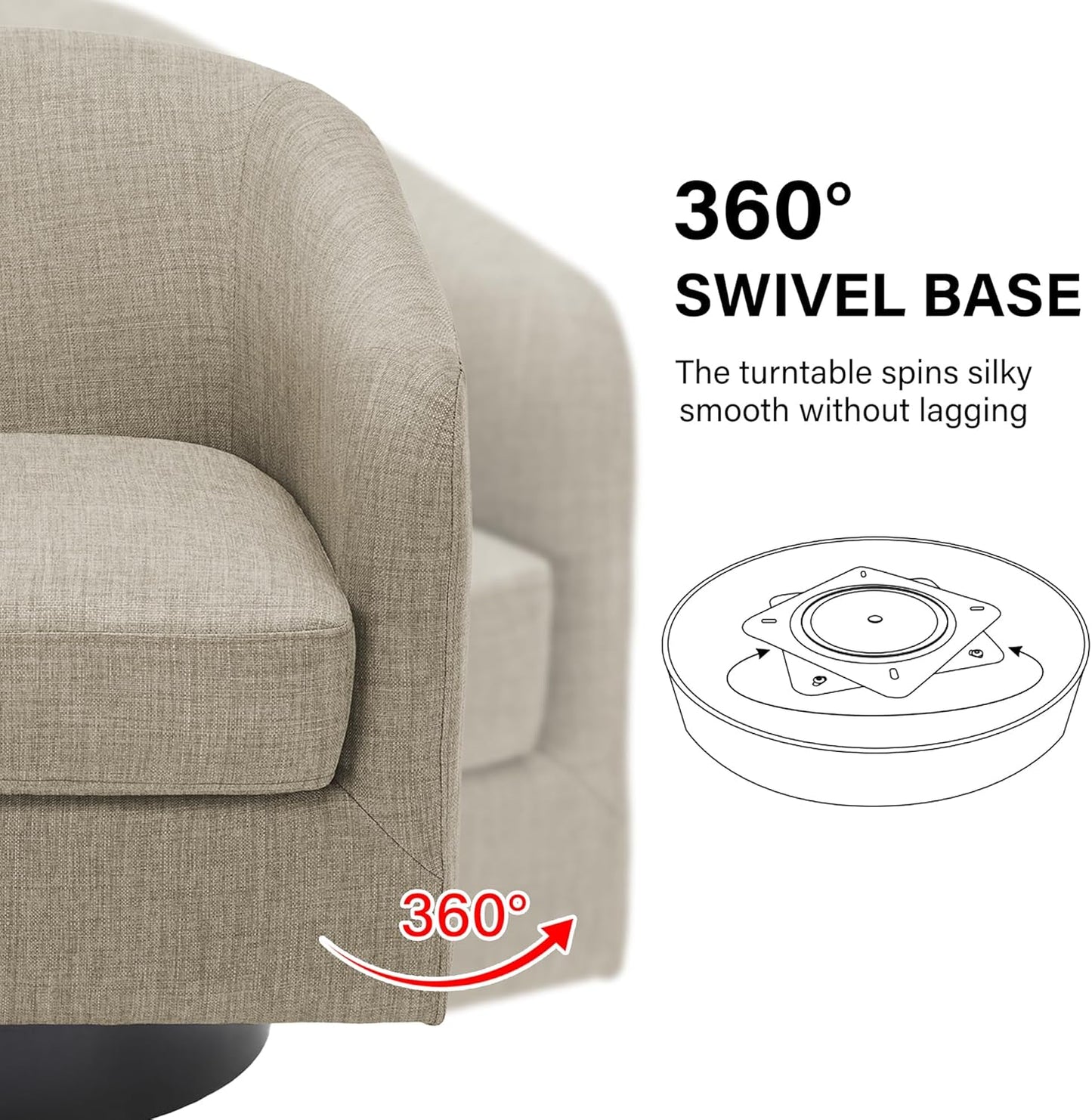 Swivel Barrel Accent Chair, Modern Round Linen Arm Chair for Living Room, Bedroom, Comfy Club Reading Chairs for Adults-Linen Fabric Light Brown, 1SEAT